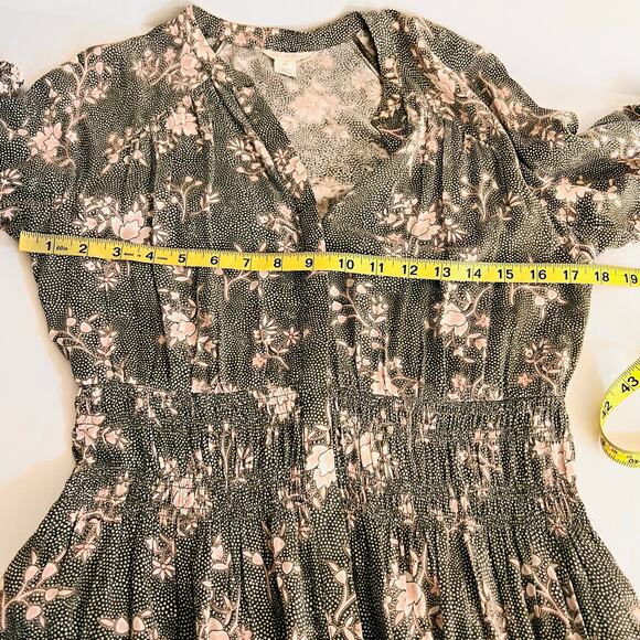 Caslon Floral Print Button Up Smacked Waist Maxi Dress Size XS Gray Cream - Picture 6 of 8